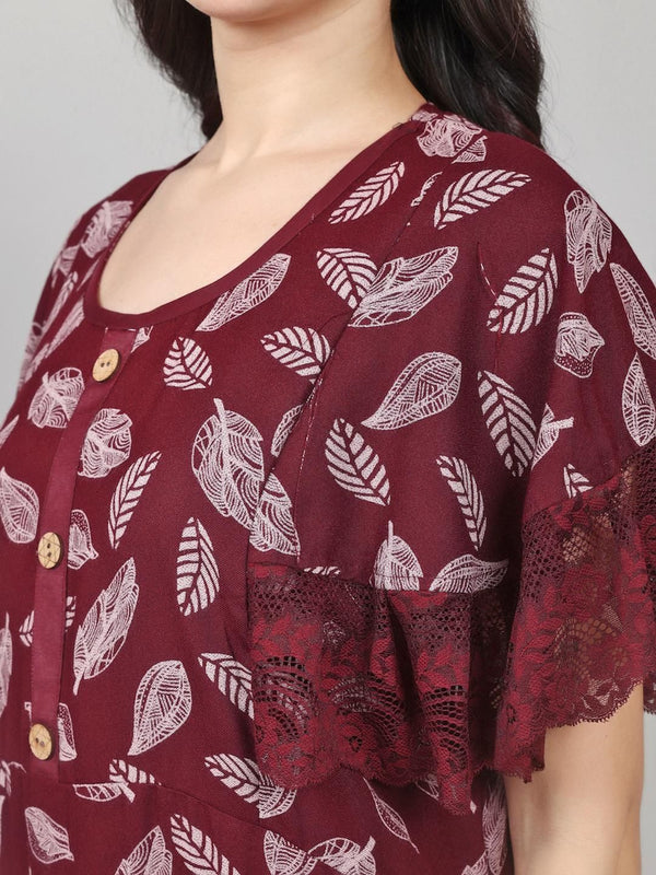 Be You Leaf Printed Maxi Nightdress