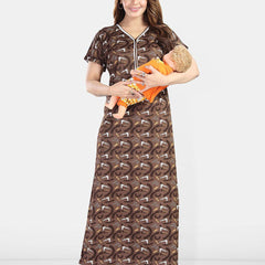 Be You Geometric Printed V-Neck Maxi Regular Nightdress