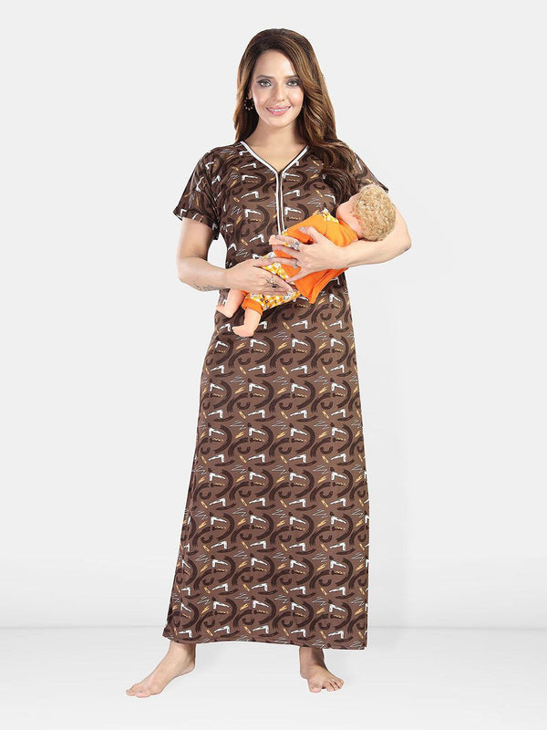 Be You Geometric Printed V-Neck Maxi Regular Nightdress