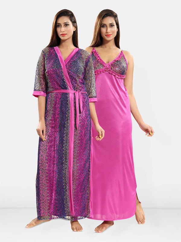 Be You Set of 2 Satin Maxi Wrap Nightdress