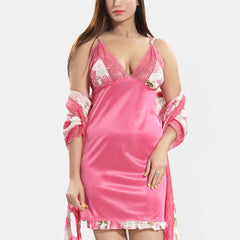 Be You Women Floral Printed Sleeveless Satin Wrap Nightdress With Robe