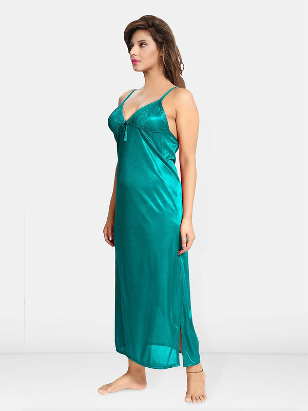 Be You Solid Satin Maxi Nightdress With Robe