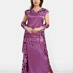 Be You Women Printed V-Neck Maxi Nightdress with Robe