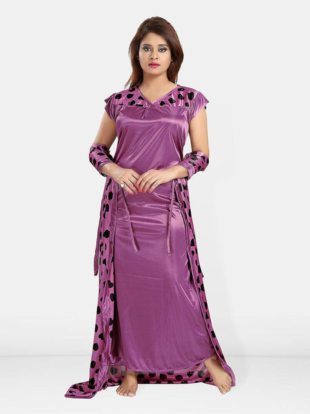 Be You Women Printed V-Neck Maxi Nightdress with Robe
