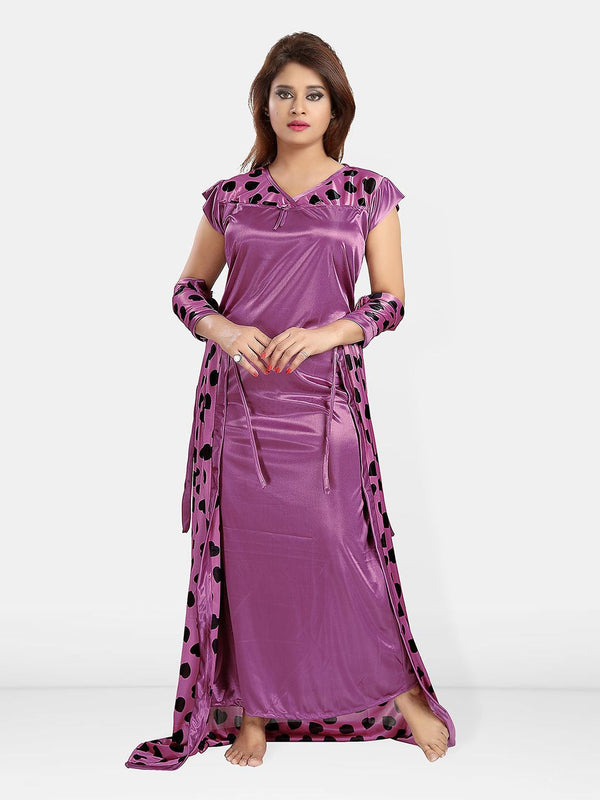 Be You Women Printed V-Neck Maxi Nightdress with Robe
