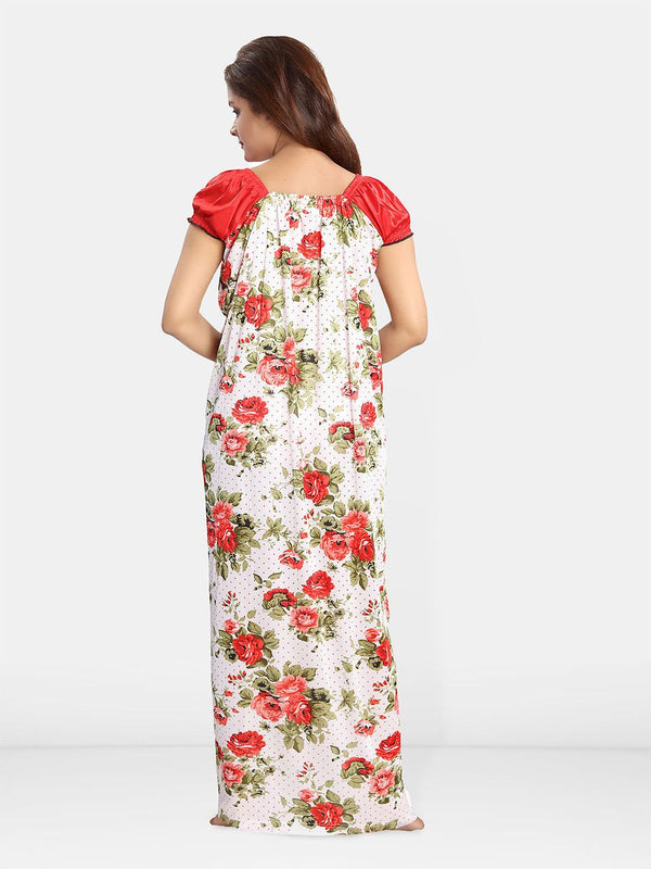 Be You Square Neck Floral Printed Satin Maxi Nightdress