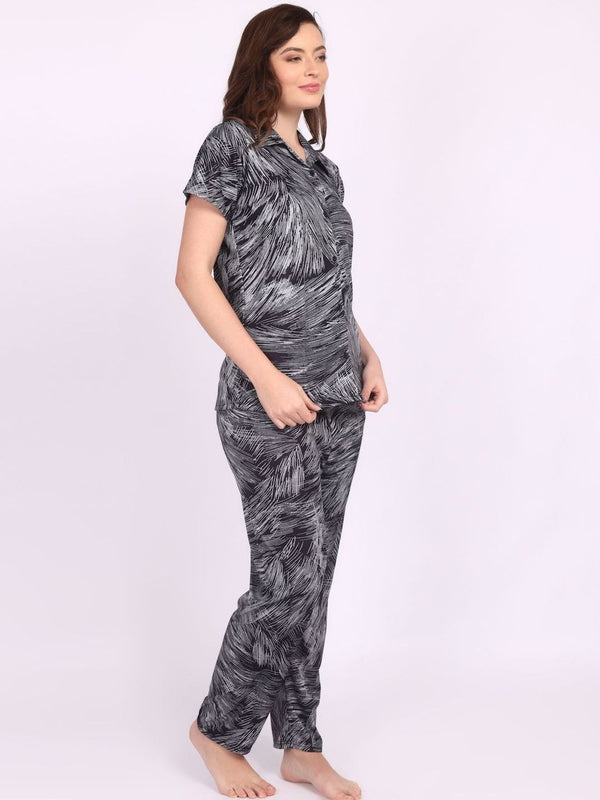 Be You Women Sarina Satin Abstract Print Top & Pyjama Night Suit