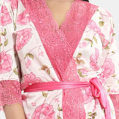 Be You Women Floral Printed Sleeveless Satin Wrap Nightdress With Robe