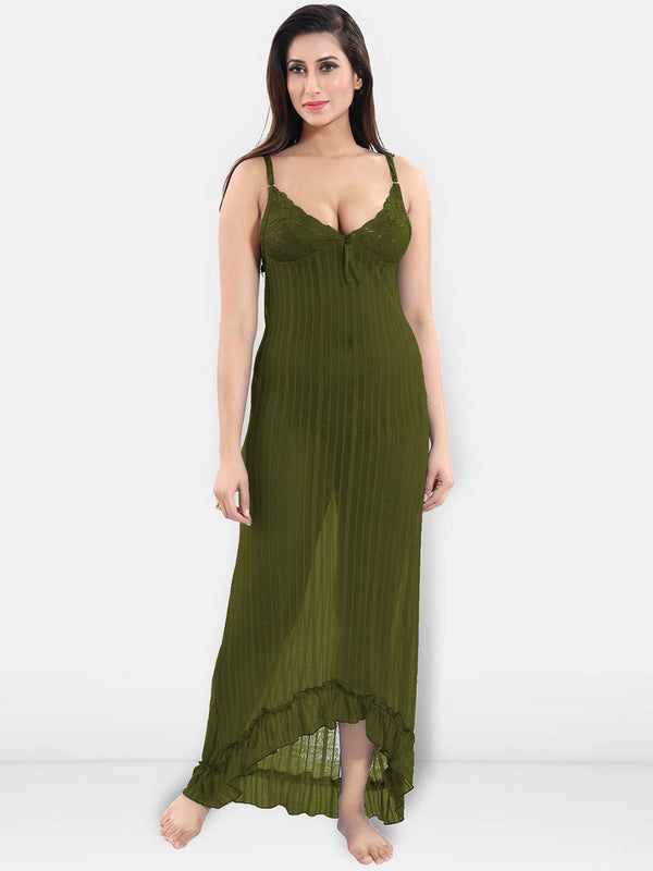 Be You Women Self Design Shoulder Straps High-Low Net Baby Doll