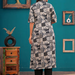 Be You Abstract Printed Mandarin Collar A-Line Kurta With Trousers