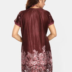 Be You Set Of 3 Women Satin Floral Printed Above Knee Wrap Nightdress with Lingerie Set
