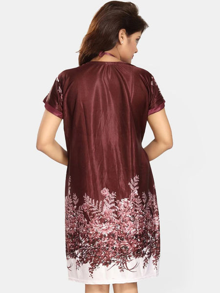 Be You Set Of 3 Women Satin Floral Printed Above Knee Wrap Nightdress with Lingerie Set