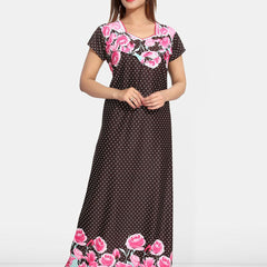 Be You Women Satin Printed Short Sleeves Maxi Maternity Nightdress