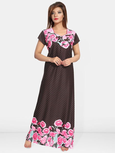 Be You Women Satin Printed Short Sleeves Maxi Maternity Nightdress