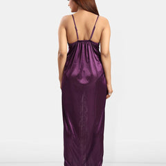 Be You Women Shoulder Strap Self Design Maxi Nightdress