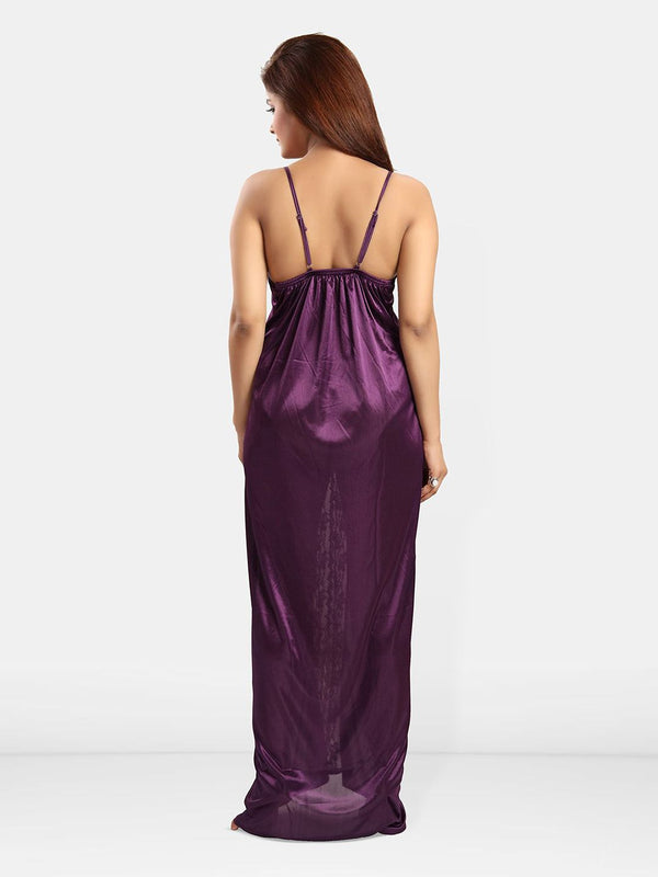 Be You Women Shoulder Strap Self Design Maxi Nightdress