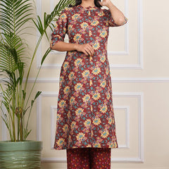 Be You Floral Printed Band Collar A-line Kurta With Palazzos