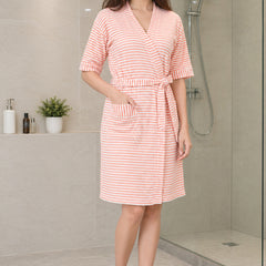 Striped Terry Cotton Bath Robe / Bath Gown for WOMEN