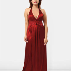 Be You Women Halter Neck Self Design Nightgown