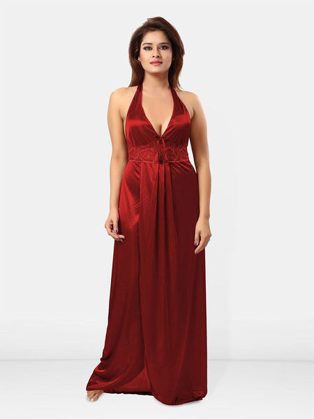 Be You Women Halter Neck Self Design Nightgown