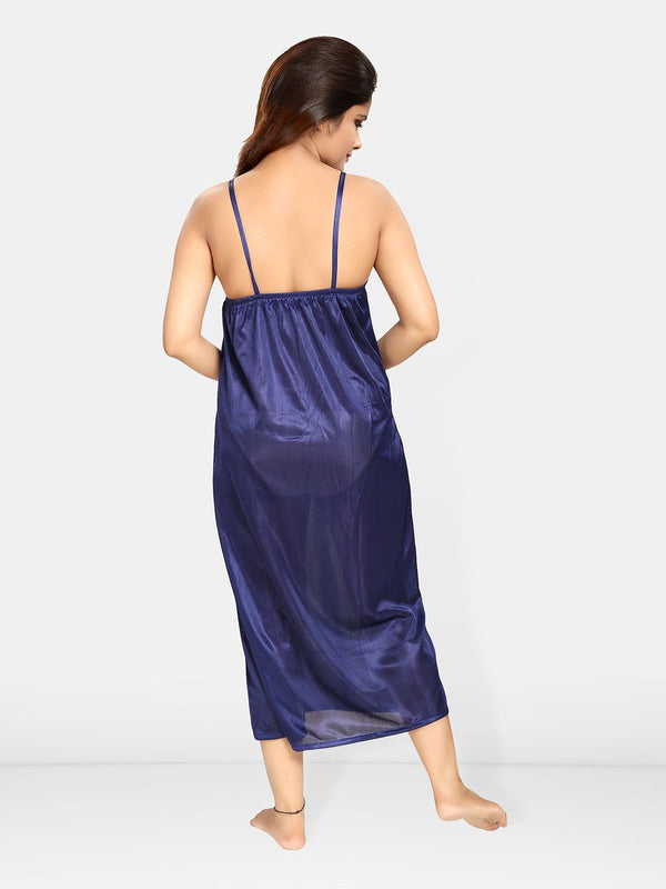Be You Women Satin Shoulder Straps Maxi Wrap Nightdress with Robe