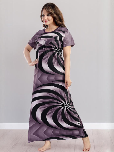 Be You Sarina Satin Spiral Printed Maternity Maxi Nightdress