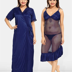 Be You Solid Satin Maxi Nightdress With Robe
