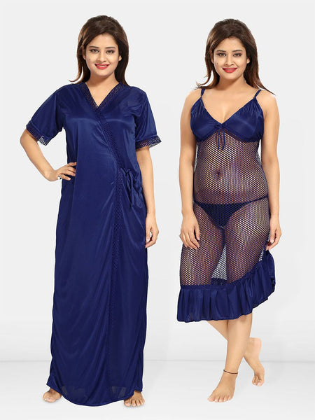 Be You Solid Satin Maxi Nightdress With Robe