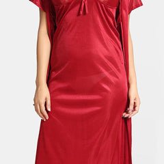 Be You Women 2 pieces Satin Nighty with Robe Maxi Nightdress