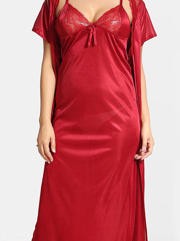 Be You Women 2 pieces Satin Nighty with Robe Maxi Nightdress