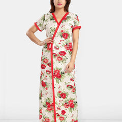 Be You Women Printed V-Neck Maxi Nightdress