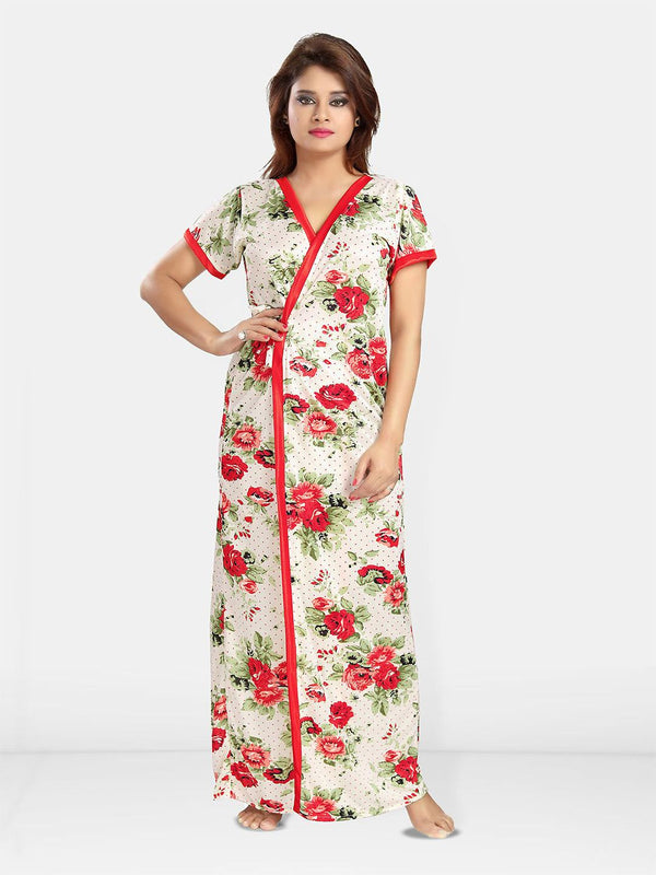 Be You Women Printed V-Neck Maxi Nightdress