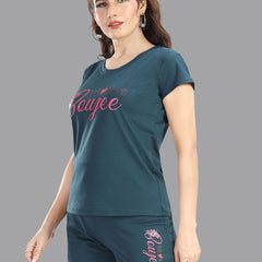 Be You Women Typography Printed T-shirt & Shorts Night suit