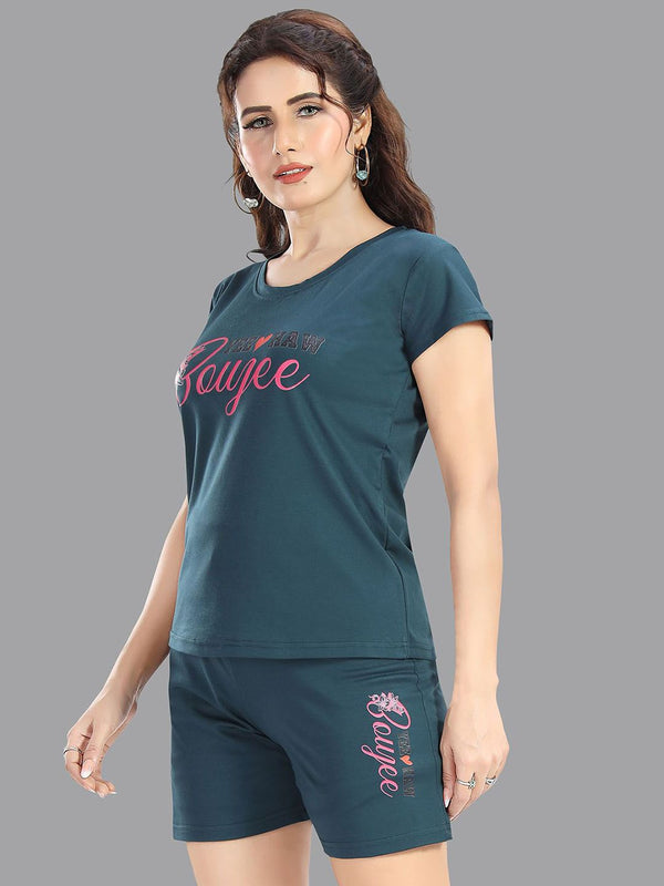 Be You Women Typography Printed T-shirt & Shorts Night suit
