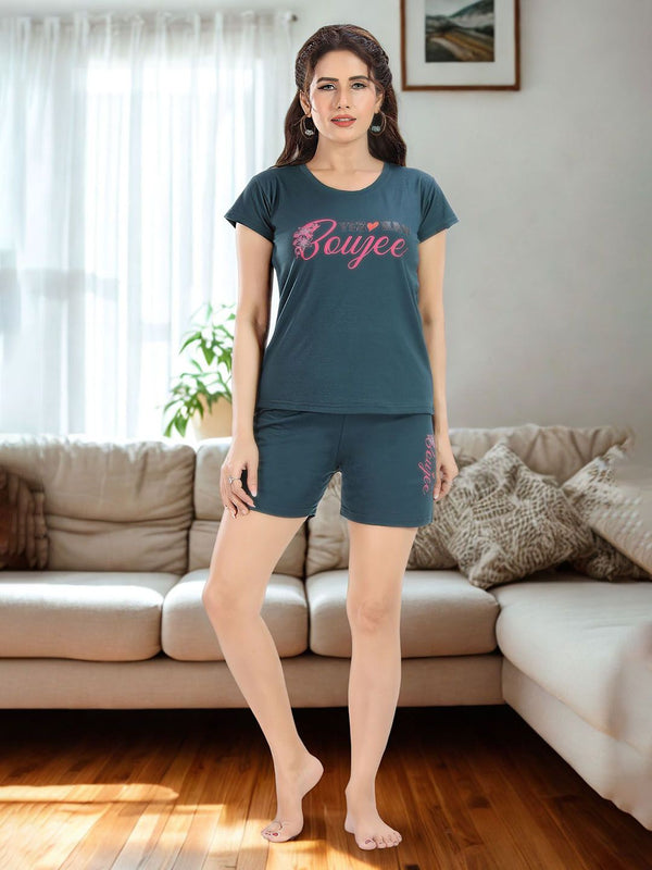 Be You Women Typography Printed T-shirt & Shorts Night suit