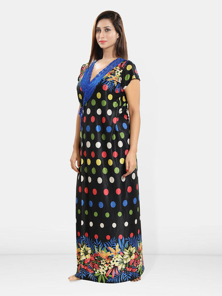 Be You Women Printed V-Neck Maxi Nightdress with Robe