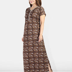Be You Geometric Printed V-Neck Maxi Regular Nightdress