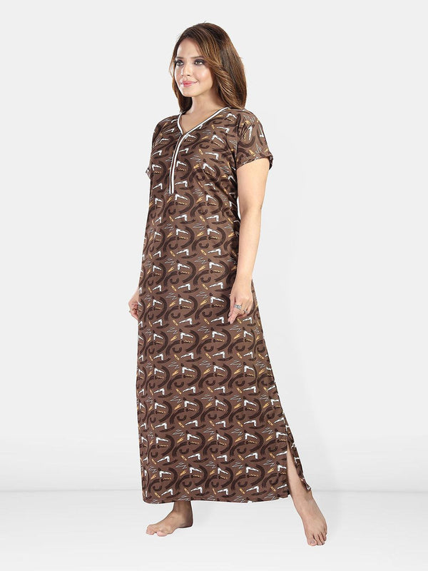 Be You Geometric Printed V-Neck Maxi Regular Nightdress