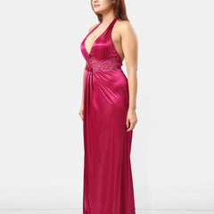 Be You Women Satin Halter Neck Maxi Nightdress