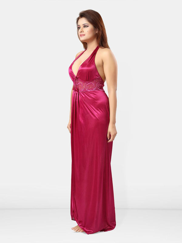 Be You Women Satin Halter Neck Maxi Nightdress