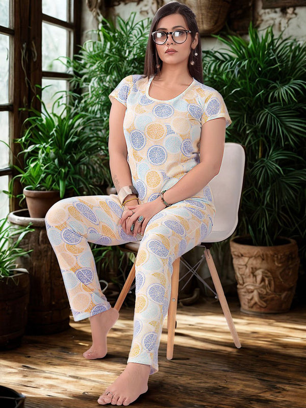 Be You Women Abstract Printed Round Neck Night suit