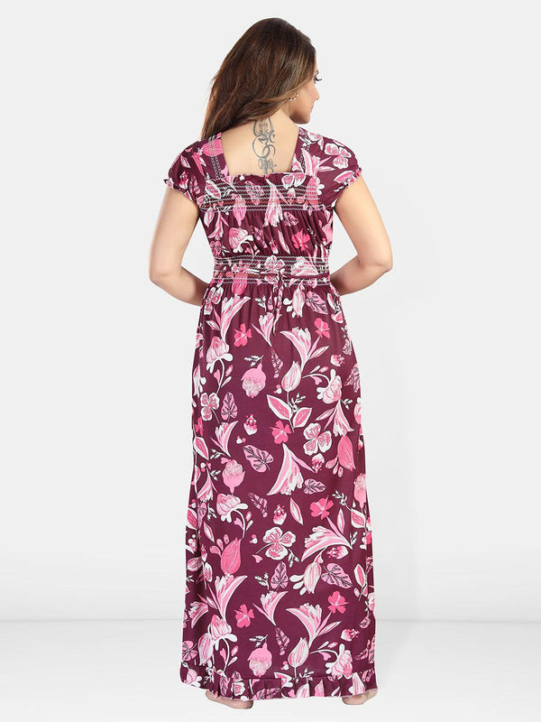 Be You Floral Printed Square Neck Maxi Regular Nightdress
