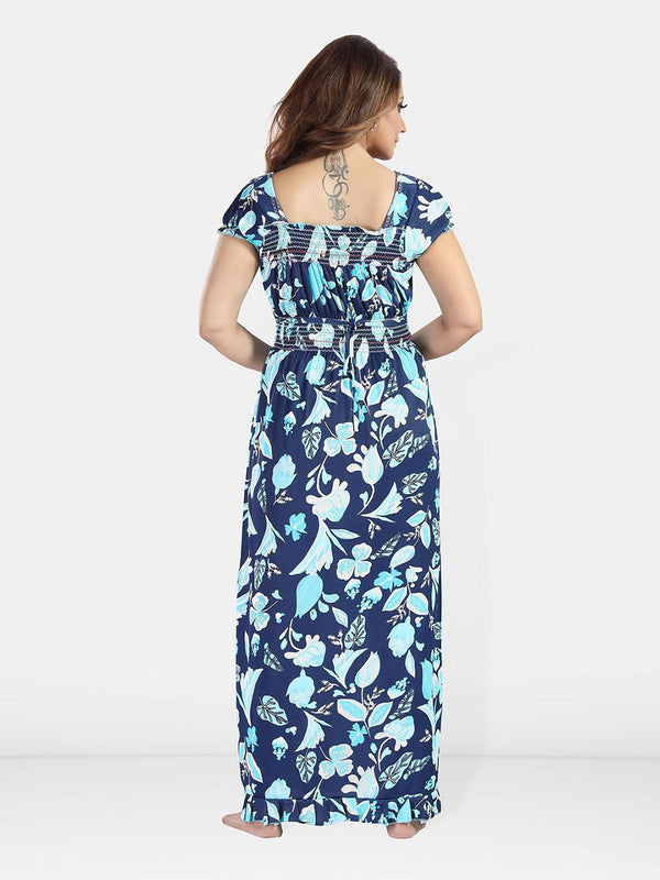 Be You Women Floral Printed Satin Maxi Nightdress