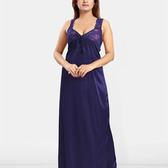 Be You Women Self Design Sweetheart Neck Maxi Nightdress