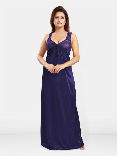 Be You Women Self Design Sweetheart Neck Maxi Nightdress