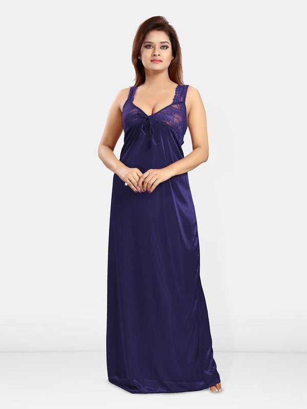 Be You Women Self Design Sweetheart Neck Maxi Nightdress