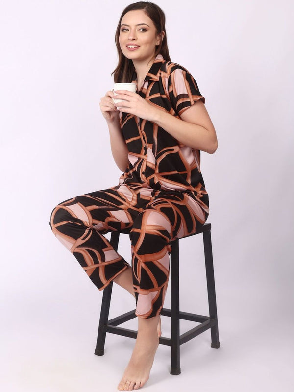 Be You Women Black Printed Night suit