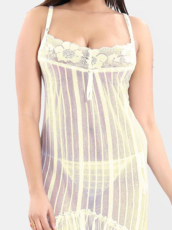 Be You Women Self Design Net Shoulder Straps Baby Doll with High-Low