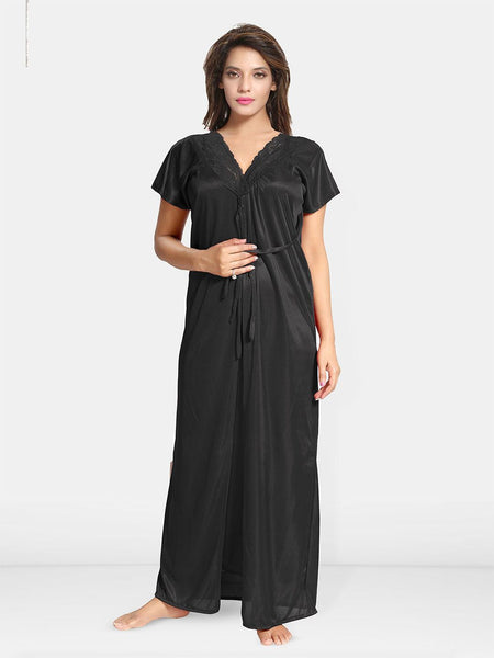 Be You Women Solid Nightdress with Robe