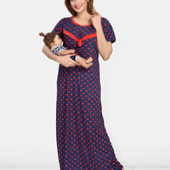 Be You Satin Polka Dots Printed Maxi Nightdress